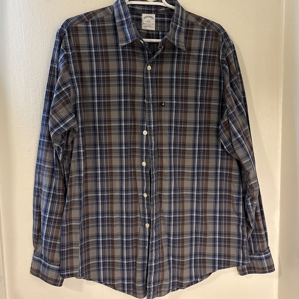 Vtg Brooks Brothers shirt Regent Non-Iron Supima Cotton Men's Large Plaid 346